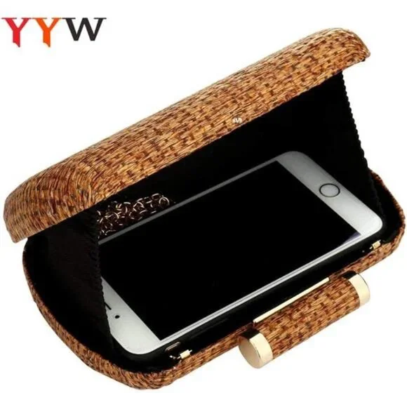 Straw Clutch Purse Hand-Woved Evening Straw Handbag Party Wedding Summer - Picture 6 of 7